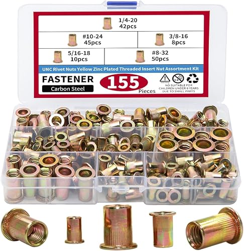 AIMUNOK 155PCS Rivet Nut Kit, Rivet Nuts Rivnuts 1/4-20#8-32#10-24 5/16-18 3/8-1