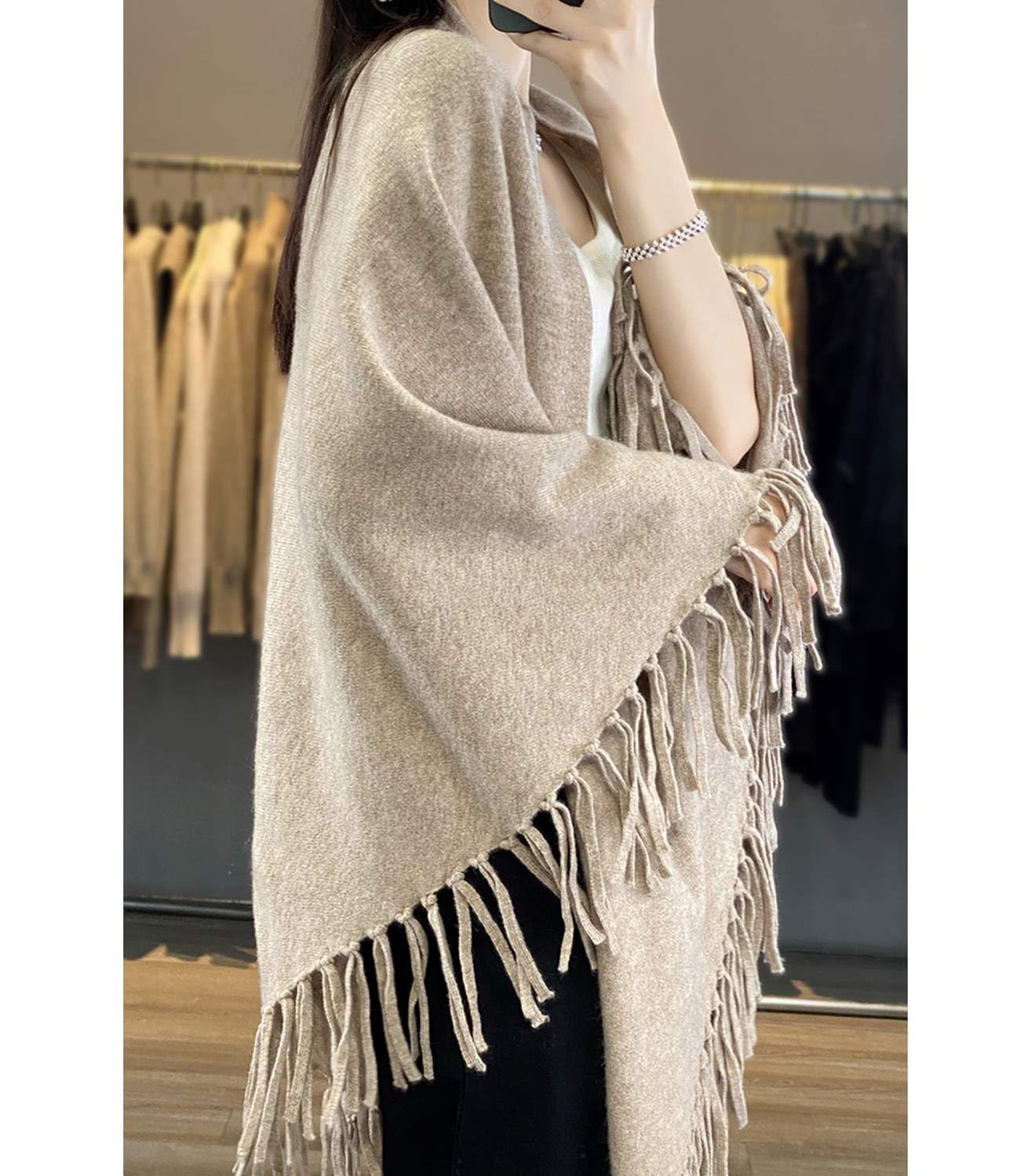 100% lana merino scialle avvolgere donna nappa poncho mantello cardigan autunno inverno allentato aperto maglione cappotto