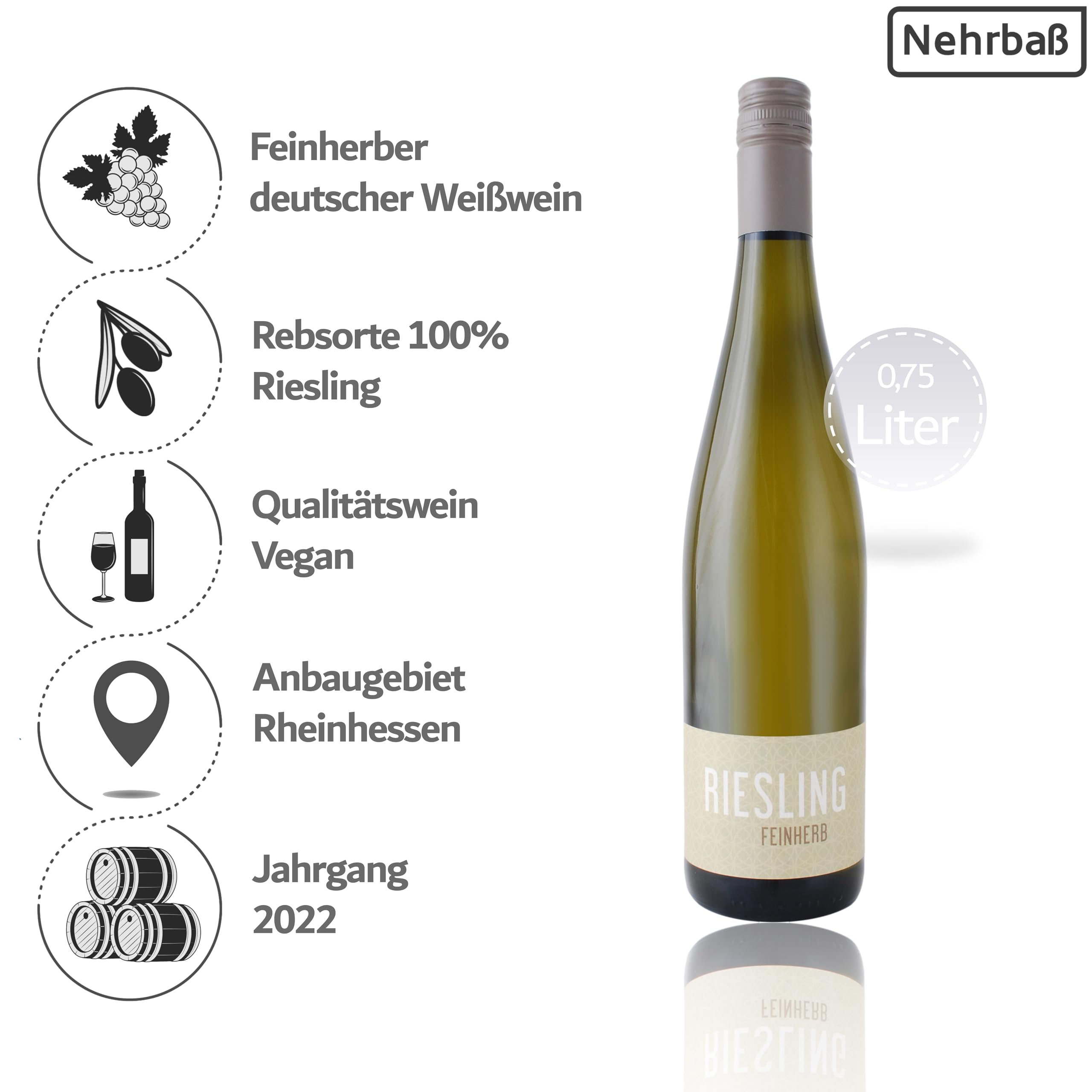 Nehrbaß - Weißwein feinherb - 6er Probierset "fruchtige Weine mit eleganter Restsüße" 6 x 0,75 Liter aus: 2 x Riesling 2022, 2 x Gelber Muskateller 2022, 2 x Scheurebe 2022