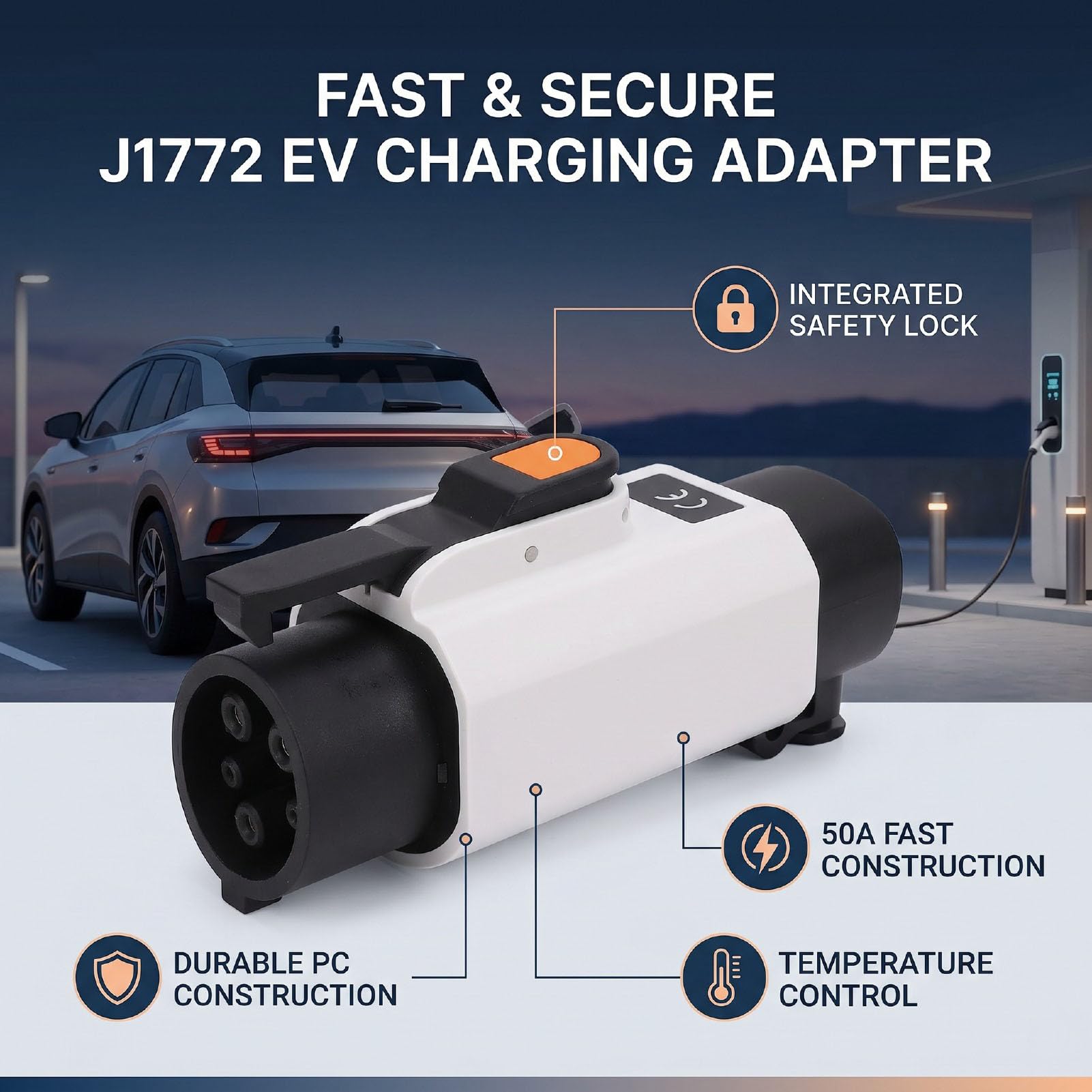 SIXRUN NACS do J1772 Adapter do ładowania EV, 50A 240V Złącze Blokujące