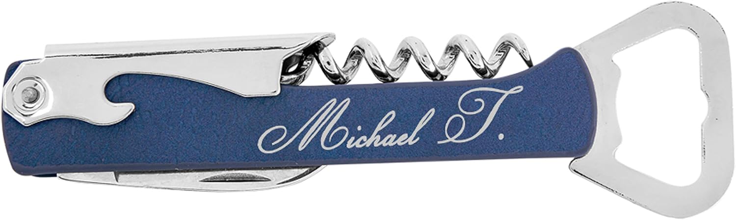 Personalized Corkscrew Wine Bottle Opener (Blue)