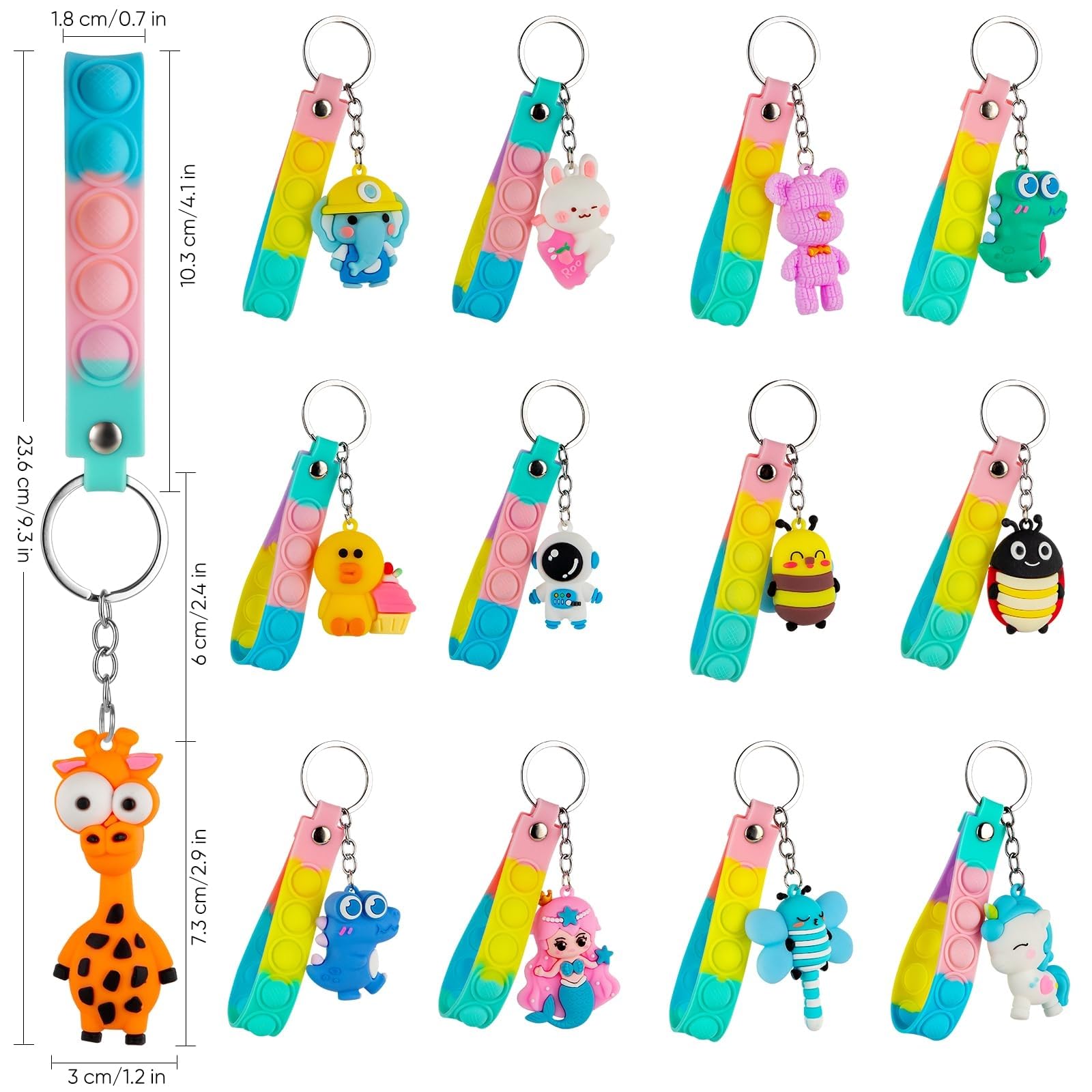 28 Portachiavi Animale con Pop Fidget Toys Antistress,Portachiavi Bambini Gadget Compleanno Bambini ,Regalini Fine Festa Compleanno Perfetti per Ragazzi e Ragazze
