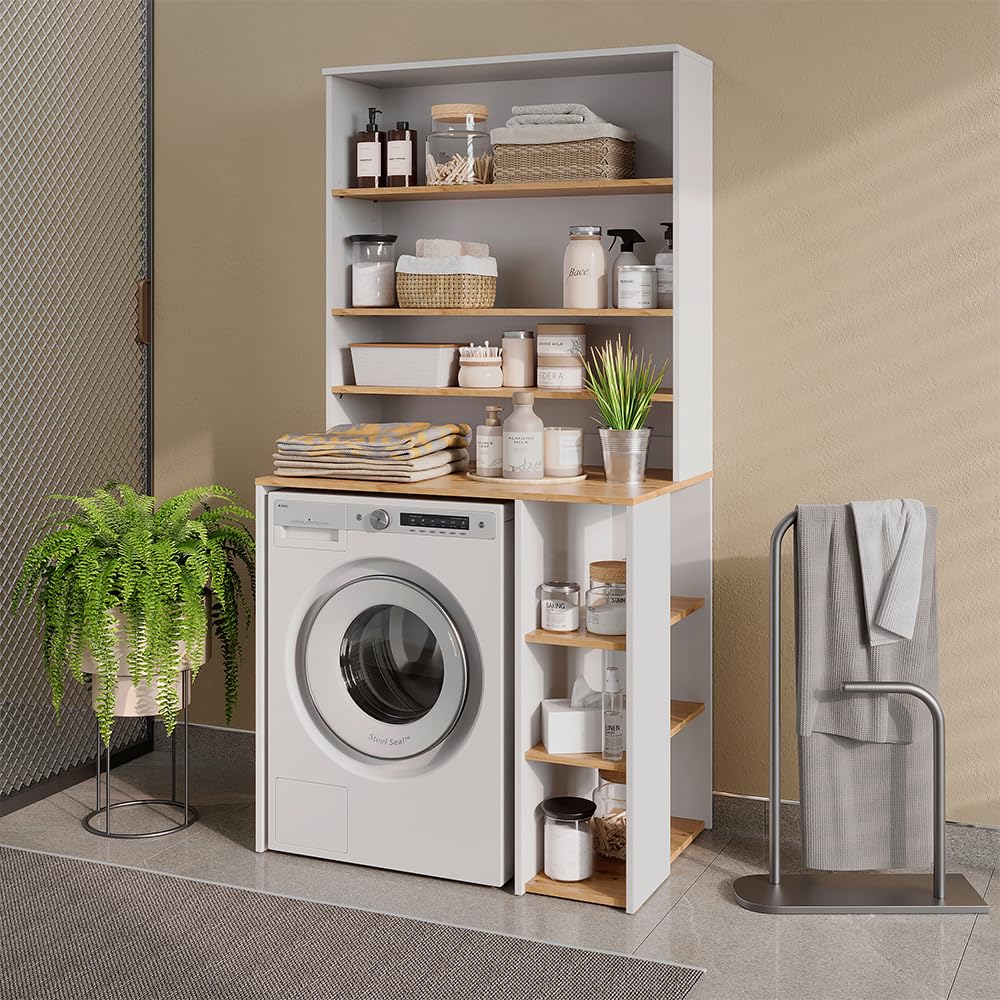 Vicco Meuble pour Lave-Linge Viktor, Blanc/Chêne Artisan, 93.6x88.2cm 2 pièces avec étagère
