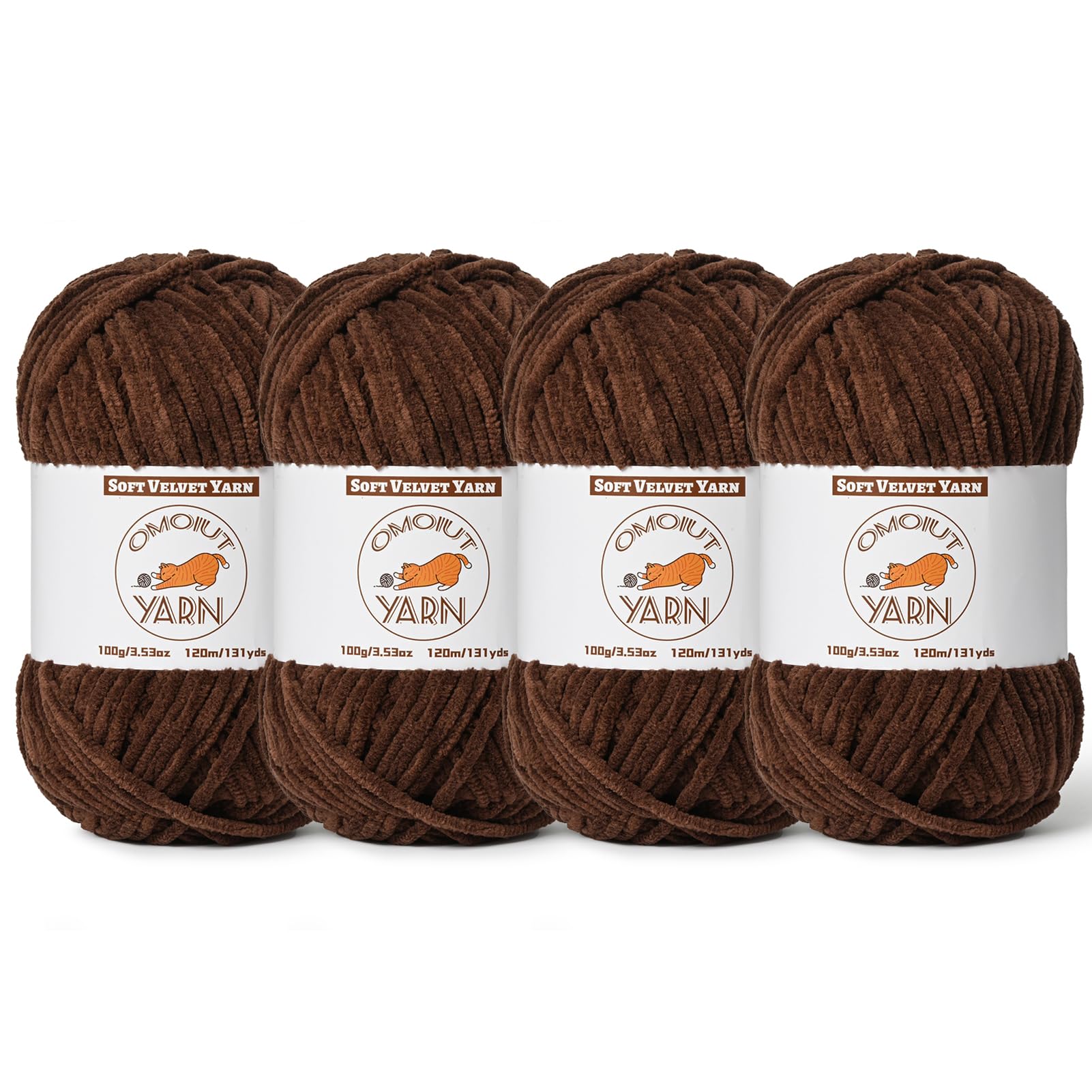 4 Pack Coffee Fluffy Velvet Yarn for Crocheting, Chunky Chenille Baby Blanket Yarn for Crochet, Soft Fuzzy Puzzle Yarn for Knitting, (100g/3.53oz Each) Bulky Thick Amigurumi Crochet Yarns