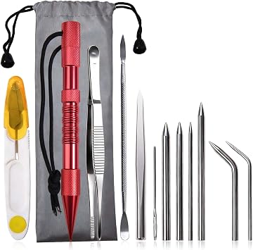 INJOYTEC 12 Pcs Paracord Braiding Tool Kit, Paracord Braiding Tool Knotted Tool Set Update Stainless Steel Knotted Tool Umbrella Rope Bracelet Leather Braiding Other DIY Crafts and Accessories