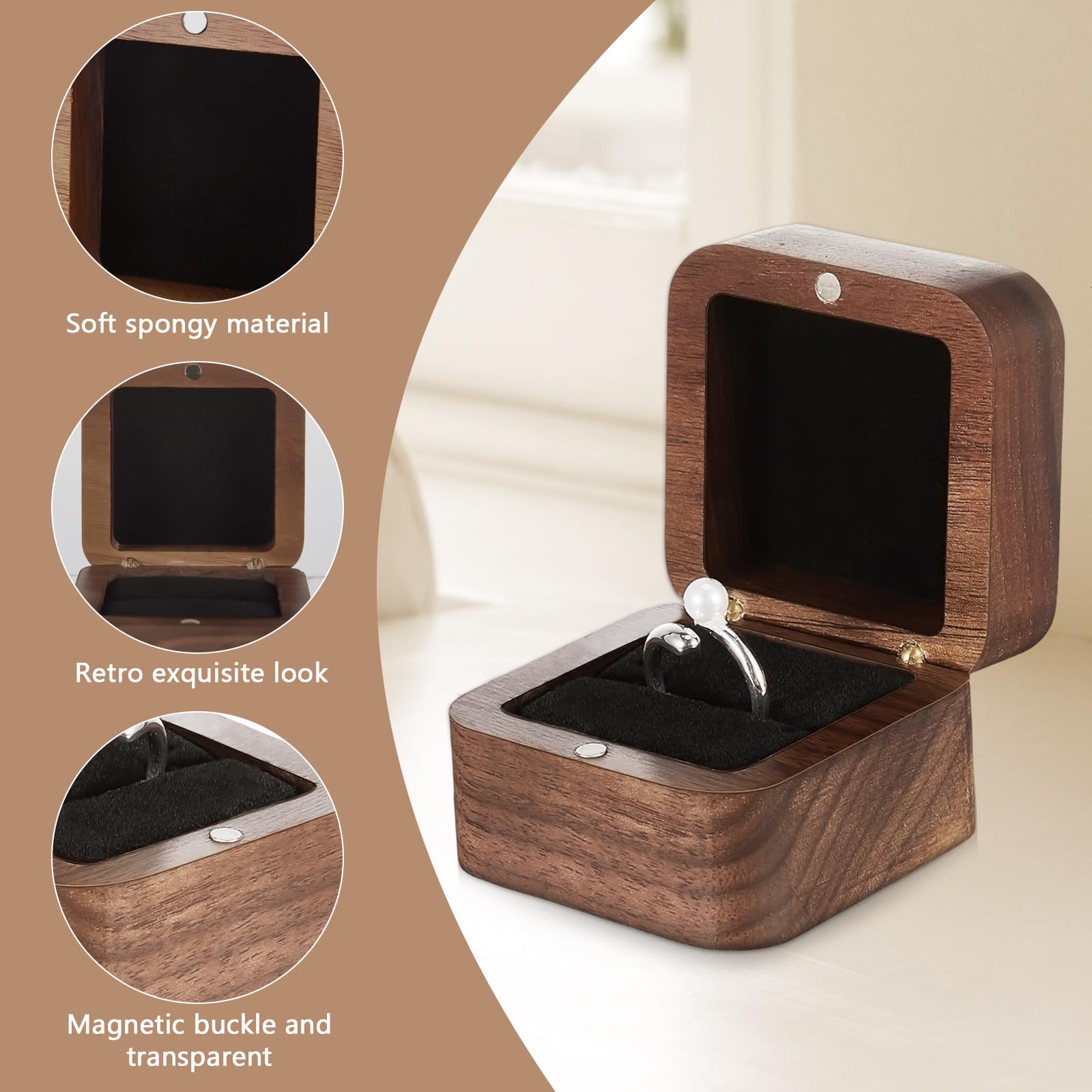 6 Stück Holz-Ringschatullen für Hochzeit, Mini-Verlobungsringhalter mit einzelnem Schlitz, elegantes Retro-Ringetui, massiv, handgefertigt, rustikal, Geschenk, Schmuck, Aufbewahrungsbox für