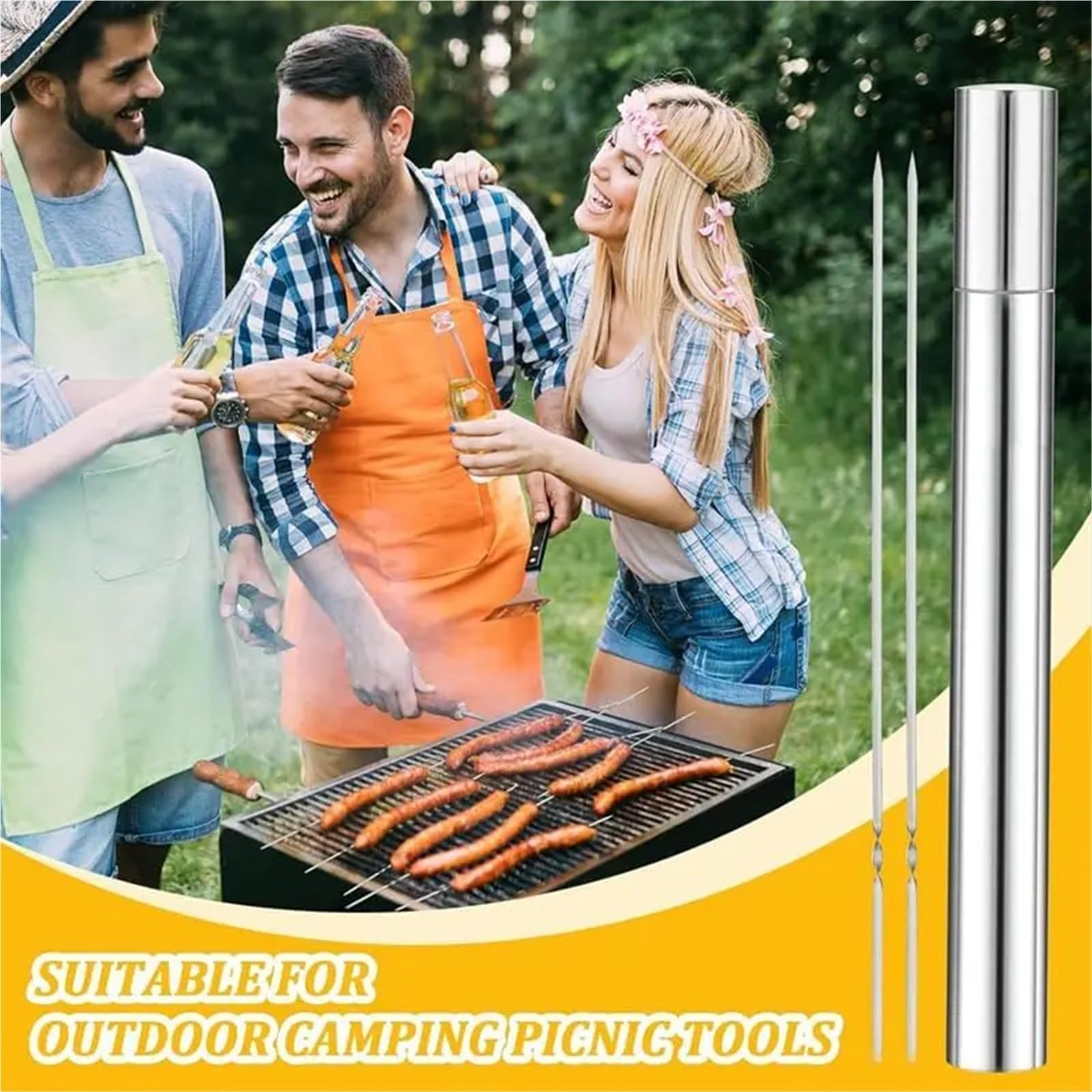 Spiedini per grigliate Spiedini in metallo for spiedini da grigliare, 40 pezzi 13,5", piatti for barbecue, set riutilizzabile con tubo di stoccaggio portatile