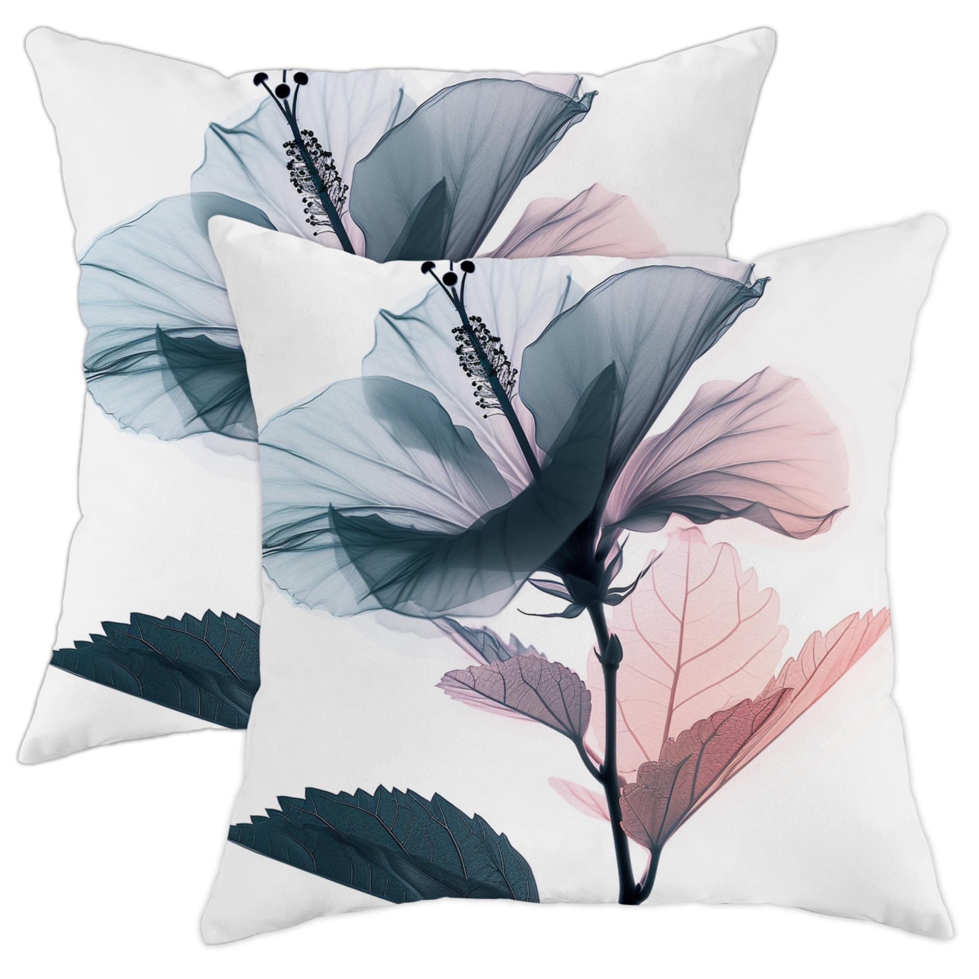 Floral Leaves Throw Pillow Covers se of 2 Spring Pretty Flowe Modern Design Art Simplistic White Velvet Fuzzy Sofa Home College Dorm Bedroom Living Room Decor Couch Cover Set of 2 18x18inch