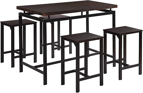Miniatura 38 de AWQM Juego de mesa de comedor para cocina, sala de estar, bar, color marrón industrial café industrial,Negro-2,Beige (Style 2-Beige),Estilo