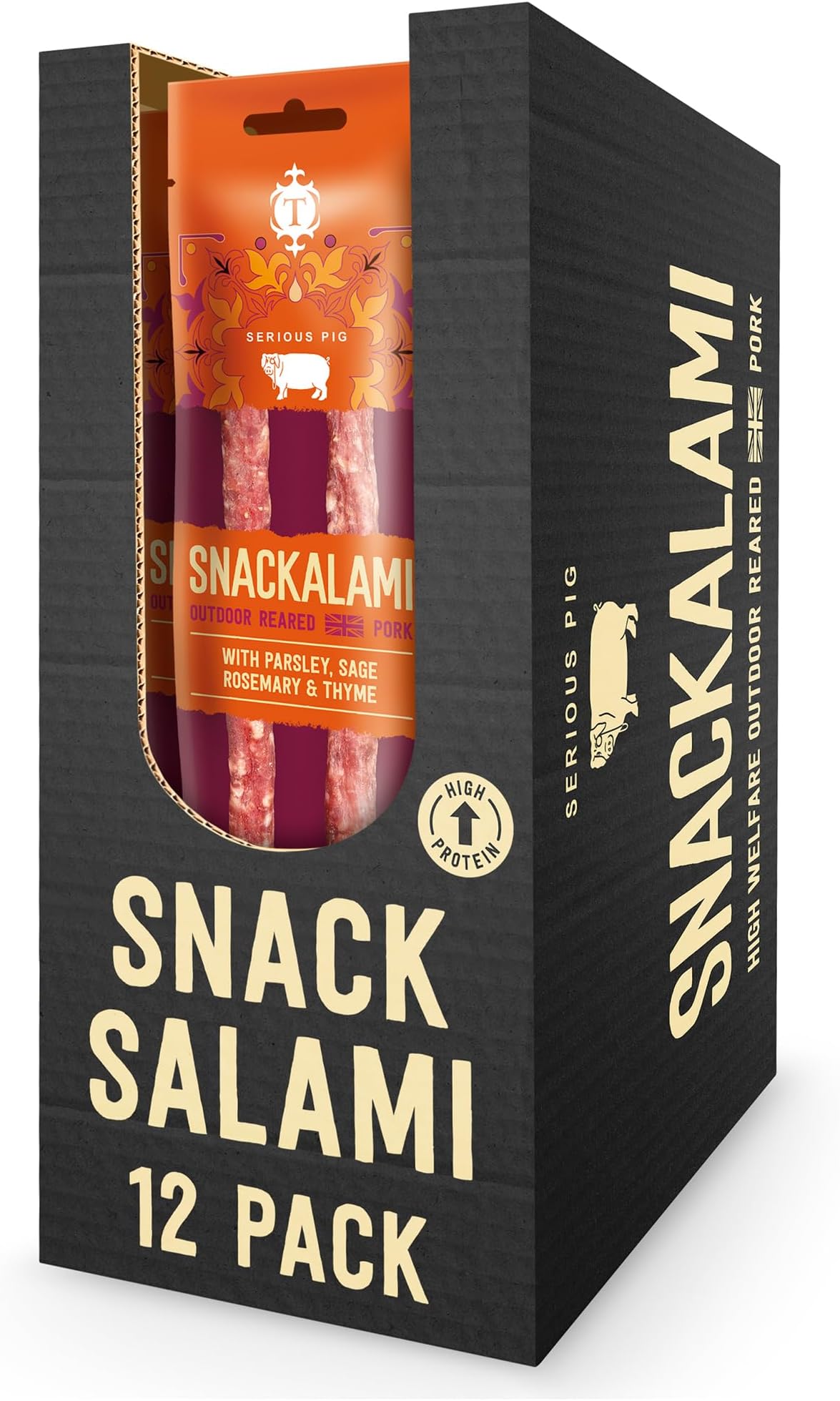 SERIOUS PIG - Salami Pub Snacks, Keto, High Protein, Free-Range British Pork, Salami (Snackalami) (Jaipur, English Summer Herb Edition), 30 g (Pack of 12)