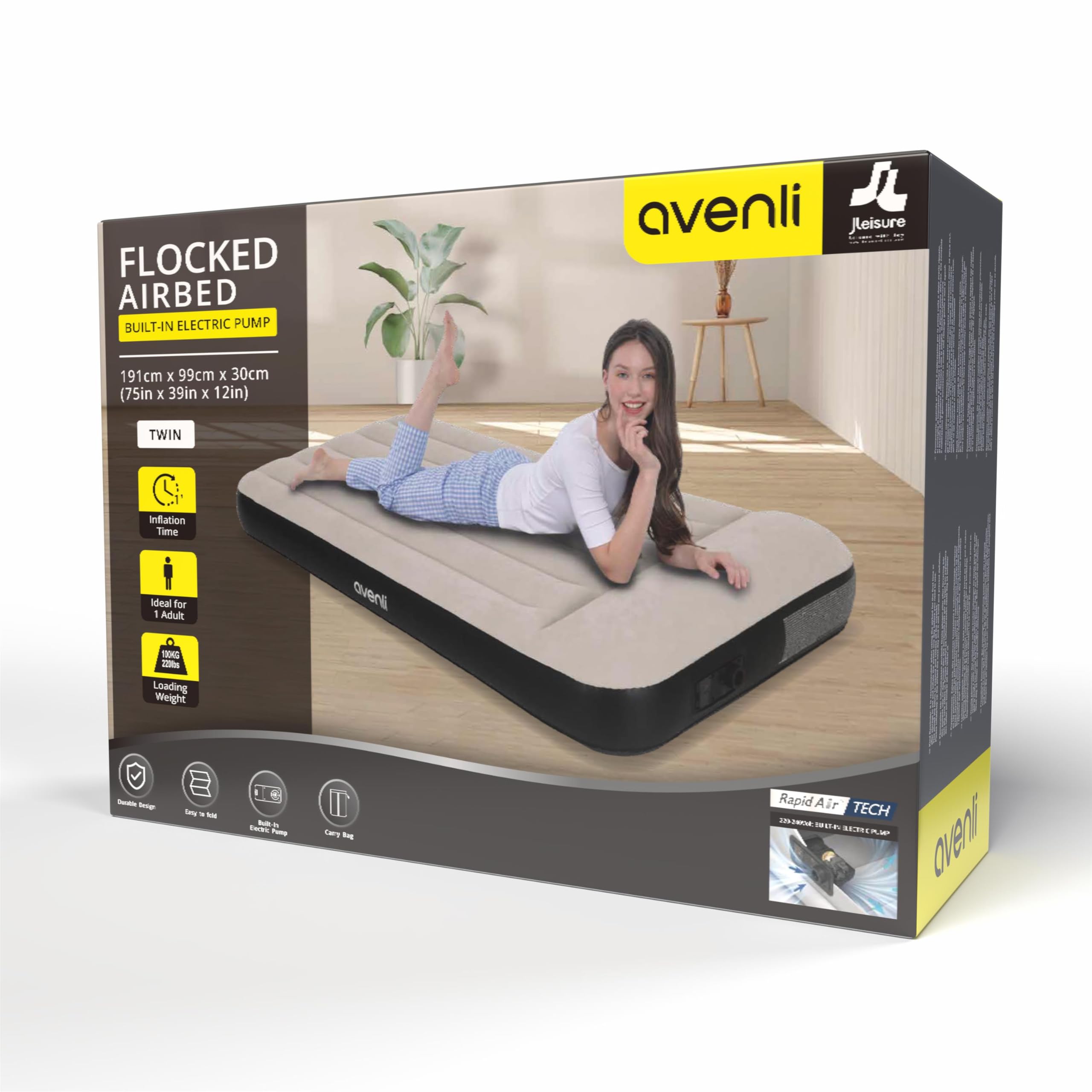 AVENLI Luftmatratze selbstaufblasend Twin-Size 191x99x30 cm, 1 Person, Coil-Beam, selbstaufblasend, bis 100 kg, grau, Camping Gästebett Outdoor – aufblasbare Matratze für 1 Person
