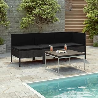3-TLG. Poly Rattan Lounge Set schwarz mit Auflagen, Gartenmöbel Set Sitzgruppe für Garten, modulares Sofa mit abnehmbaren Kissenbezügen
