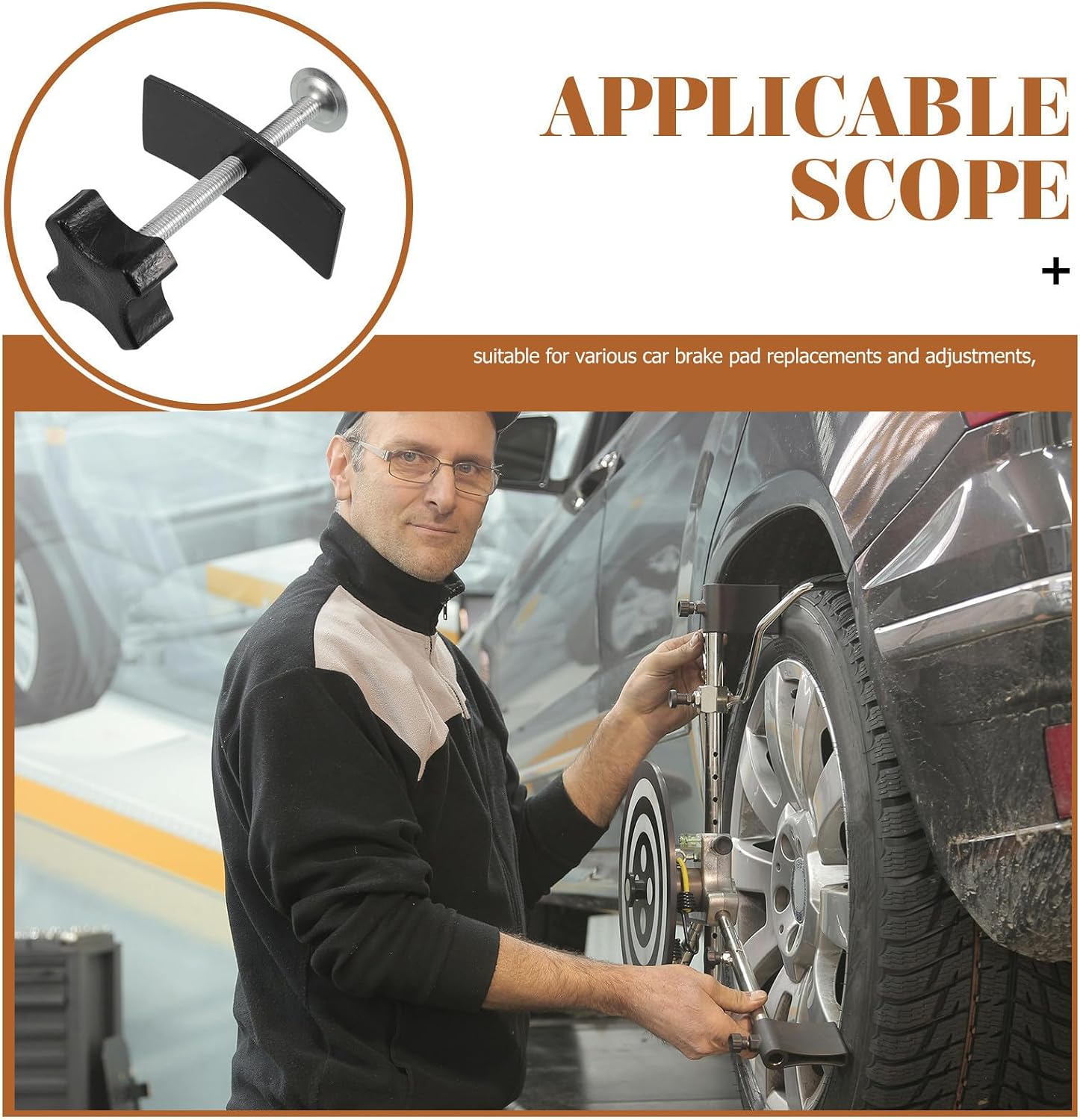 Heavy Duty Brake Compression Tool with Metal and Plastic Construction for Front Wheel Brake Caliper Retraction and Mechanic Use