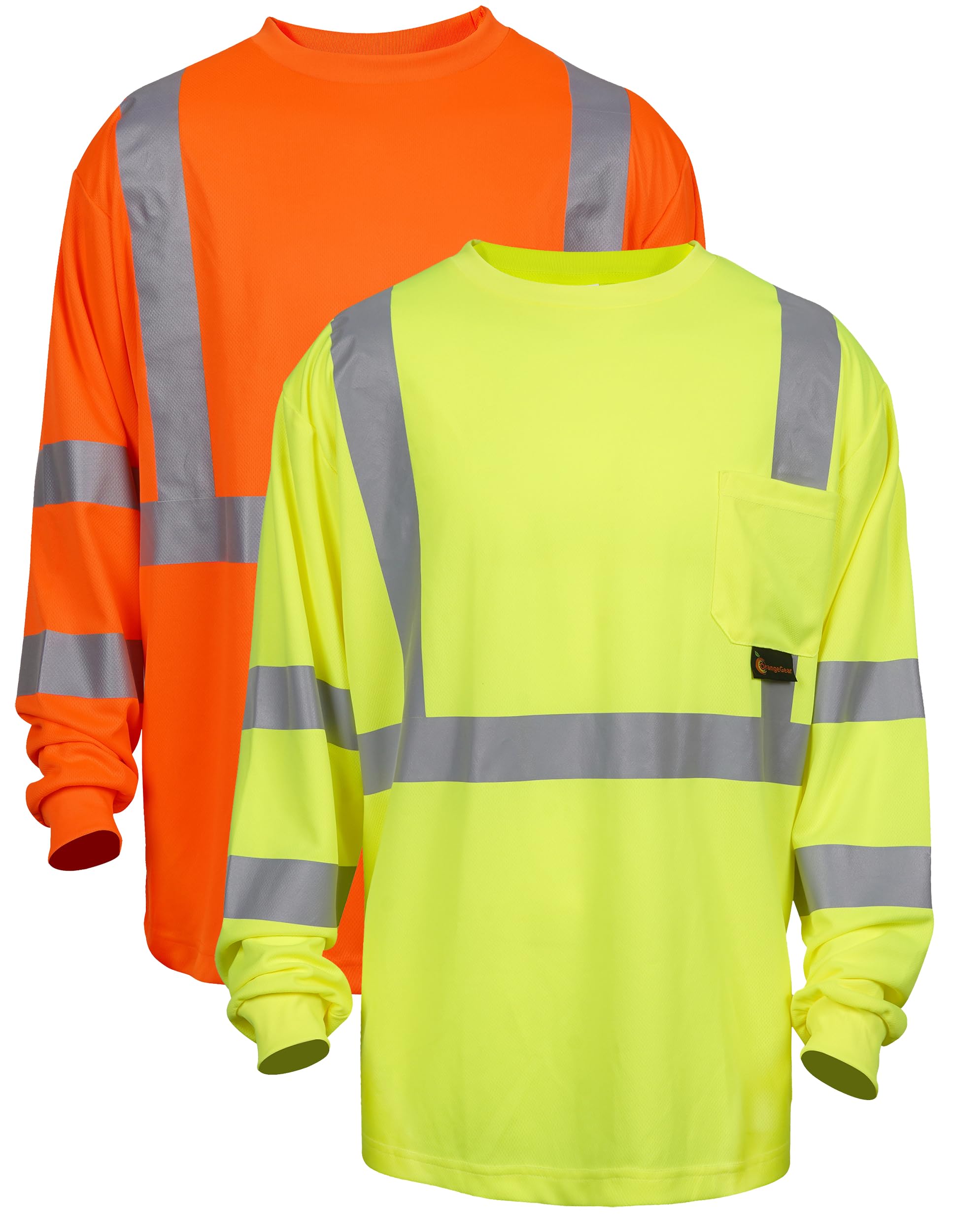 OrangeGear® Class 3 Long Sleeve High Visibility Reflective Moisture Wicking Orange T-Shirt - Large (5 Pack)