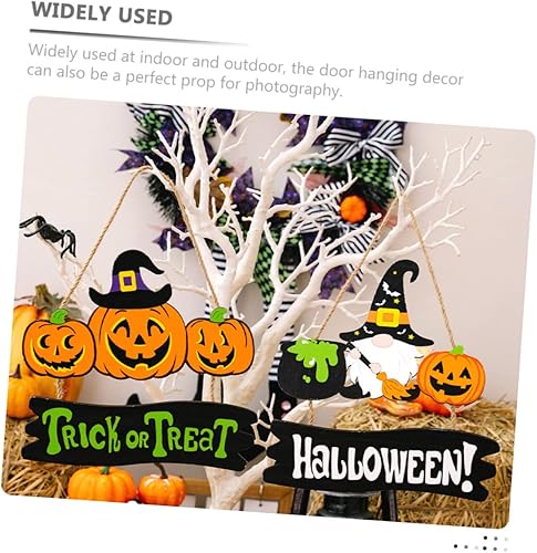 Miniatura 7 de Artibetter Decoración de Halloween para el hogar, decoración de calabaza para el hogar, placa de gnomo, letrero de pared de fantasma de madera,
