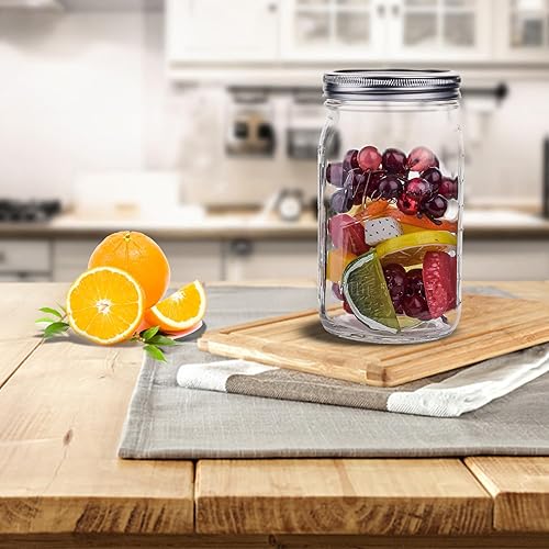 Miniatura 4 de Tarros Mason de 32 onzas, paquete de 12 tarros Mason de boca ancha con tapas herméticas, tarros de vidrio para fermentación, decapado, preparación