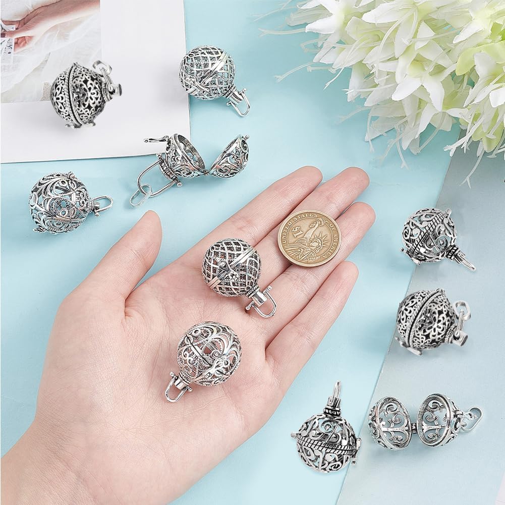 SUNNYCLUE 10Pcs 5 Styles Cage Charms Brass Locket Charms Stone Holder Necklace Silver Hollow Spiral Bead Cages Round Chime Ball Pendants for Jewelry Making Women Adults DIY Necklaces Crafts - Image 3