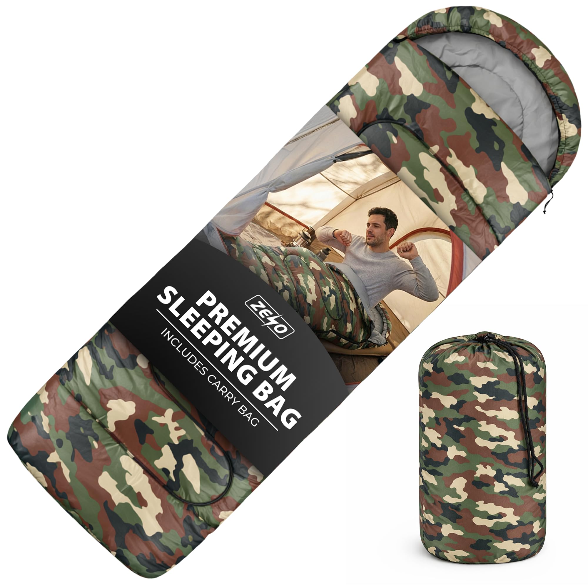 ZENO Sleeping Bag | Sleeping Bags For Adults | Waterproof & Lightweight | 3 Season Sleeping Bag | Includes Lightweight Carry Bag | Ideal For Cold & Warm Weather | Comfort Padded