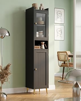 Homkdom 69.1" Tall Bathroom Cabinet, Adjustable Shelf for Small Space | 6 Shelves and 2 Doors Anti-Tip L-Brackets for Added Safety Waterproof Material