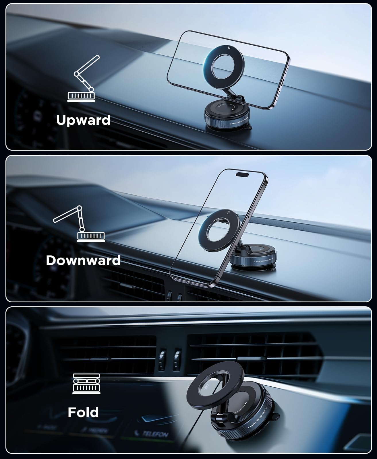 Beeasy Porta Cellulare Auto per Magsafe, [Rotazione a 360° & Ventosa Super Potente], Supporto Telefono Auto Magnetico per Cruscotto e Parabrezza, Porta Telefono Auto per iPhone 17 16 15 14 13 12, Nero