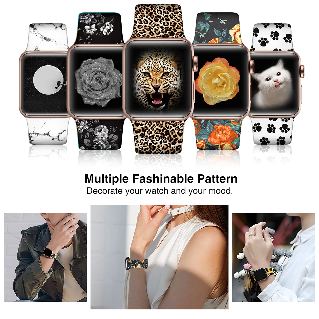 Wepro Strap Compatible with Apple Watch Strap 45mm 44mm 42mm 46mm 49mm, Pattern Printed Soft Silicone Wrist Bands for Apple Watch SE/Ultra/Ultra 2/iWatch Series 10/9/8/7/6/5/4/3/2/1, Colorful Cloud — view 7