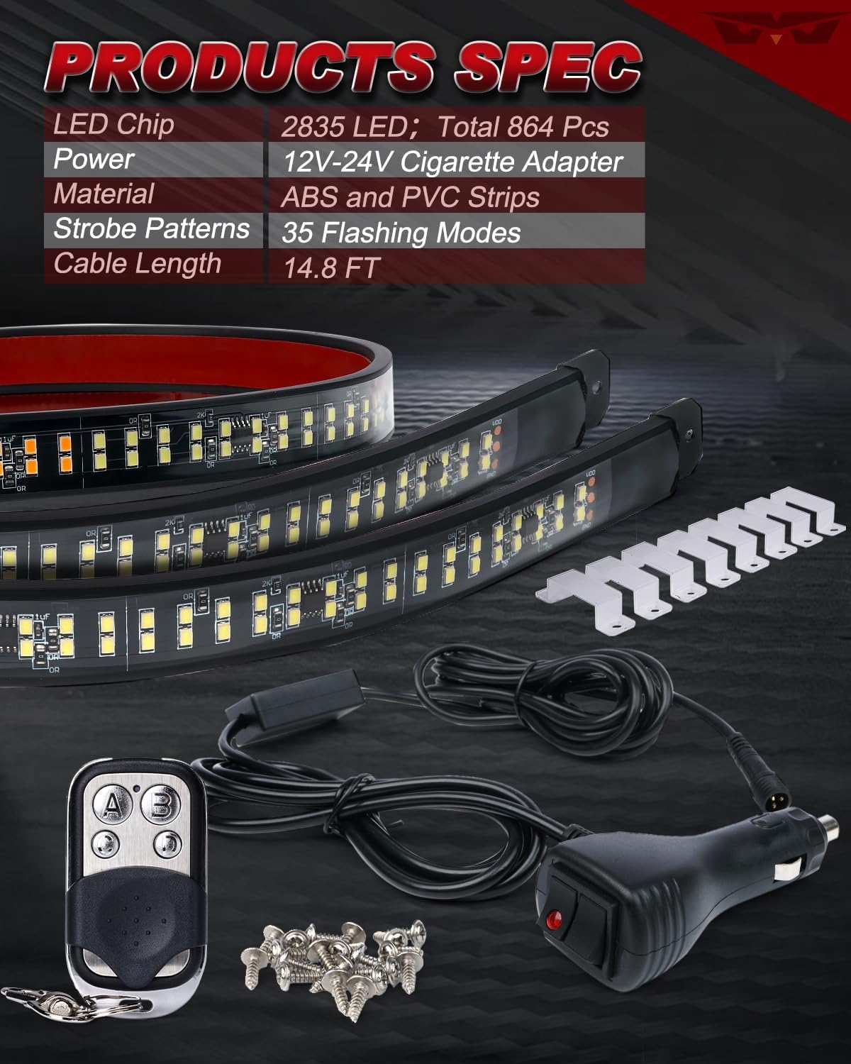 LUMENIX 70-Inch Running Board Strobe Lights Strip Amber Light Bar for Trucks LED Emergency Lights for Vehicles Flexible Flashing Warning Safety Security Lights for Cars Pickups - Yellow White