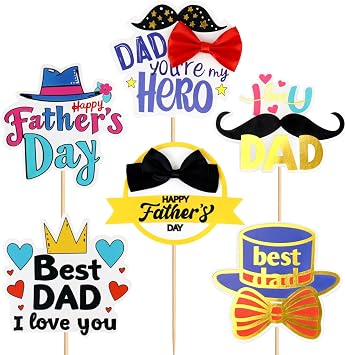 18 pcs Fathers Day Cake Toppers Set Best Dad Ever Happy Fathers Day Cupcake Picks Party Supplies for Dads Birthday Fathers Day Celebration style 1