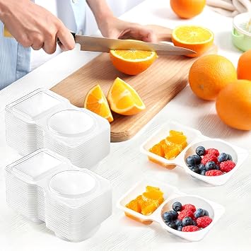 20 Sets 4.5 oz Reusable Plastic Snack Containers, Double Compartment Condiment Containers with Lids for Meal Prep, Dipping Sauce, Portion Control, Travel Snack