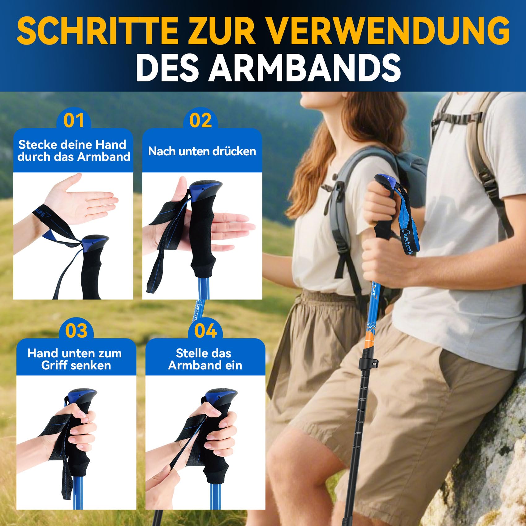 Clostnature Wanderstöcke Teleskop Aluminium - Nordic Walking Stöcke für Damen und Herren, 58-135cm Leichte Trekkingstöcke Ausziehbar für Trekking und Wandern(2 Stück), Verstellbarer Wanderstock
