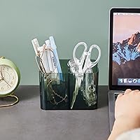 Vista 5 de Soporte para hisopos de algodón con 3 compartimentos, organizador de almacenamiento de tocador de baño verde