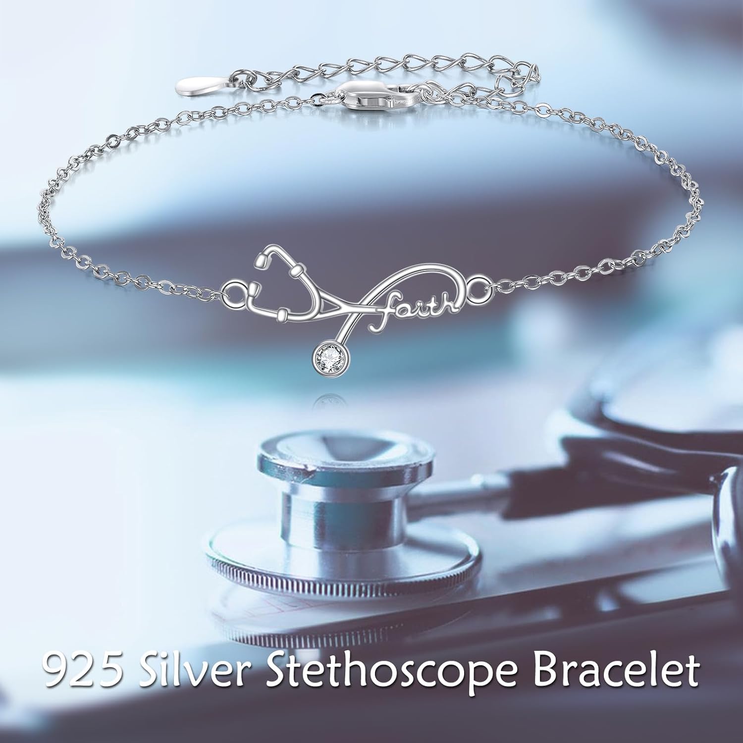 Faith Stethoscope Bracelet Sterling Silver Stethoscope Faith Adjustable Bracelet Nurse Jewelry for Women Doctor Medical - Image 5
