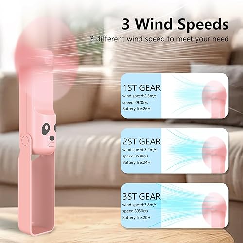 Miniatura 4 de Ventilador personal portátil de mano, 4 en 1 USB-C, recargable, mini pestañas con batería de 4500 mAh 26 horas de funcionamiento, linterna, cordón