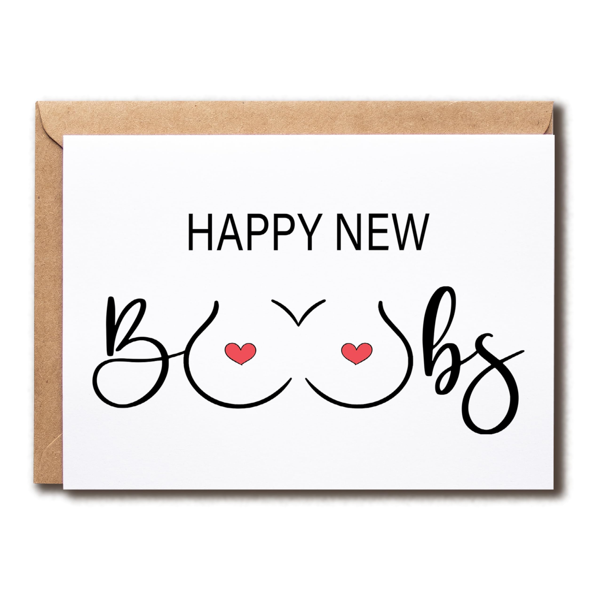 Happy New Boobs Card - Card For Her - Friend Card - Greeting Card - Boobs Card - Breast Enlargement Card - Funny Congratulations Card
