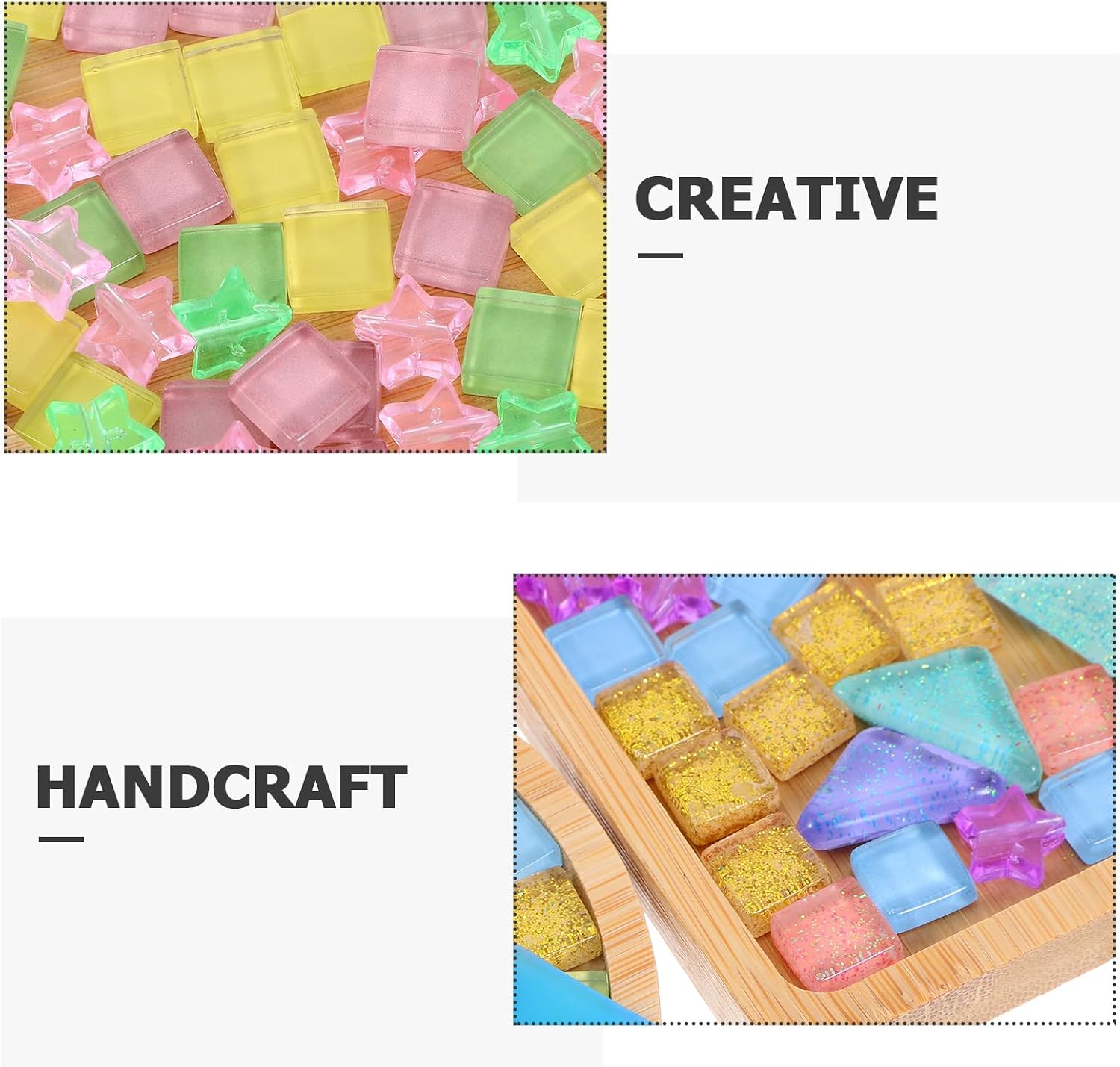 4 Sets Mosaic Kit for Adults Mixed Color Glass Kits with Bases for Handmade Present and Home Decor Square and Round Shapes