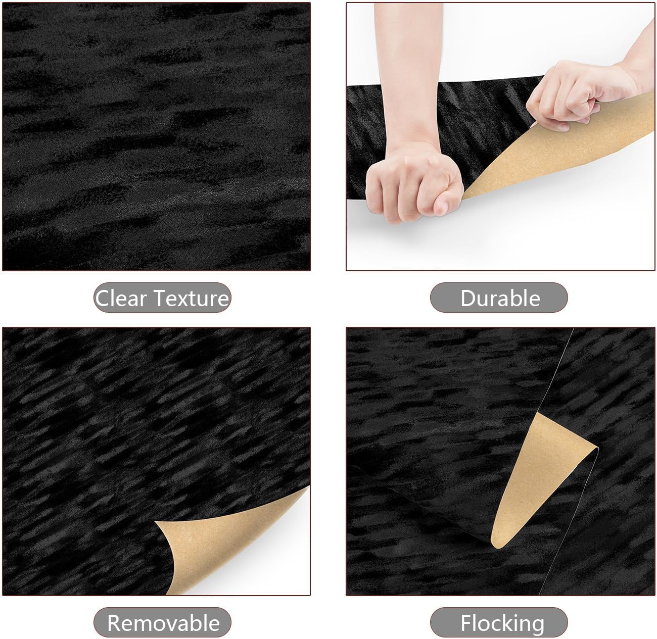YENHOME Onyx Black Velvet Wallpaper Peel and Stick Black Felt Fabric Sheets 17.7"x118" Vintage Velvet Peel and Stick Wallpaper for Bedroom Soft Textured Contact Paper for Cabinet Drawer Liner Jewelry