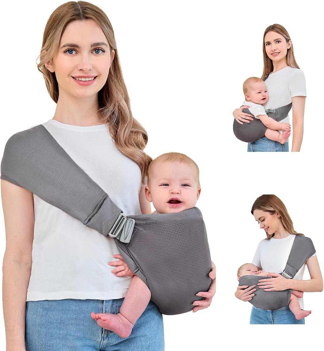 Portabebés, portabebés para recién nacidos y niños pequeños (gris oscuro) | Portabebés de malla para niños pequeños, portabebés ligero y transpirable de verano, portabebés de talla única