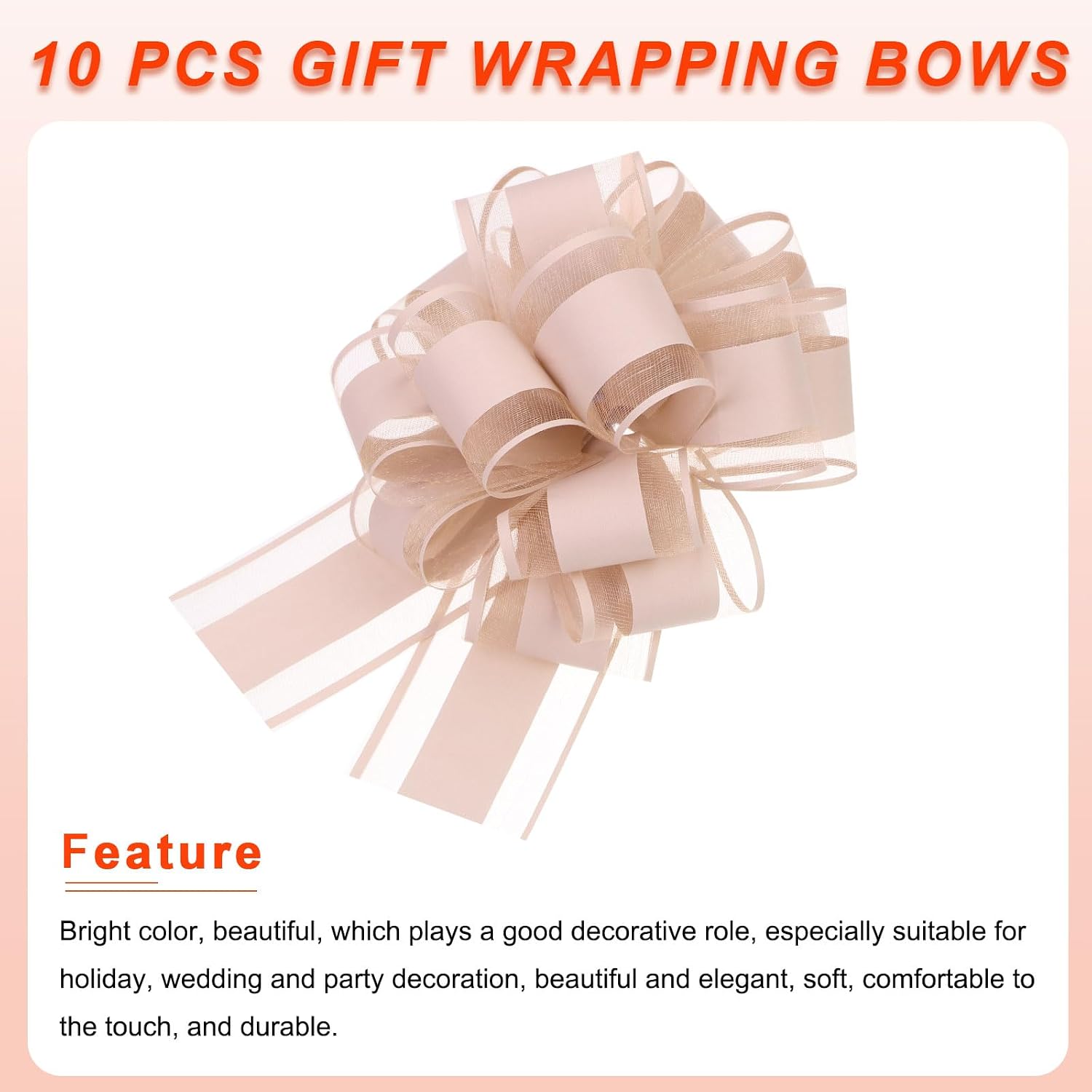MECCANIXITY 10pcs 6 Inch Large Big Pull Bow Organza Gift Wrapping Bows Ribbon for Wedding Car Baskets Presents Christmas Bow, Pale Pink