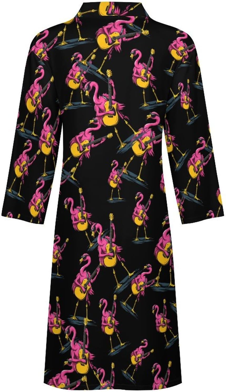 Flamingo Playing Guitar Mens Robe Long Bathrobe for Women Bath Robes Lightweight Soft Printed Sleepwear