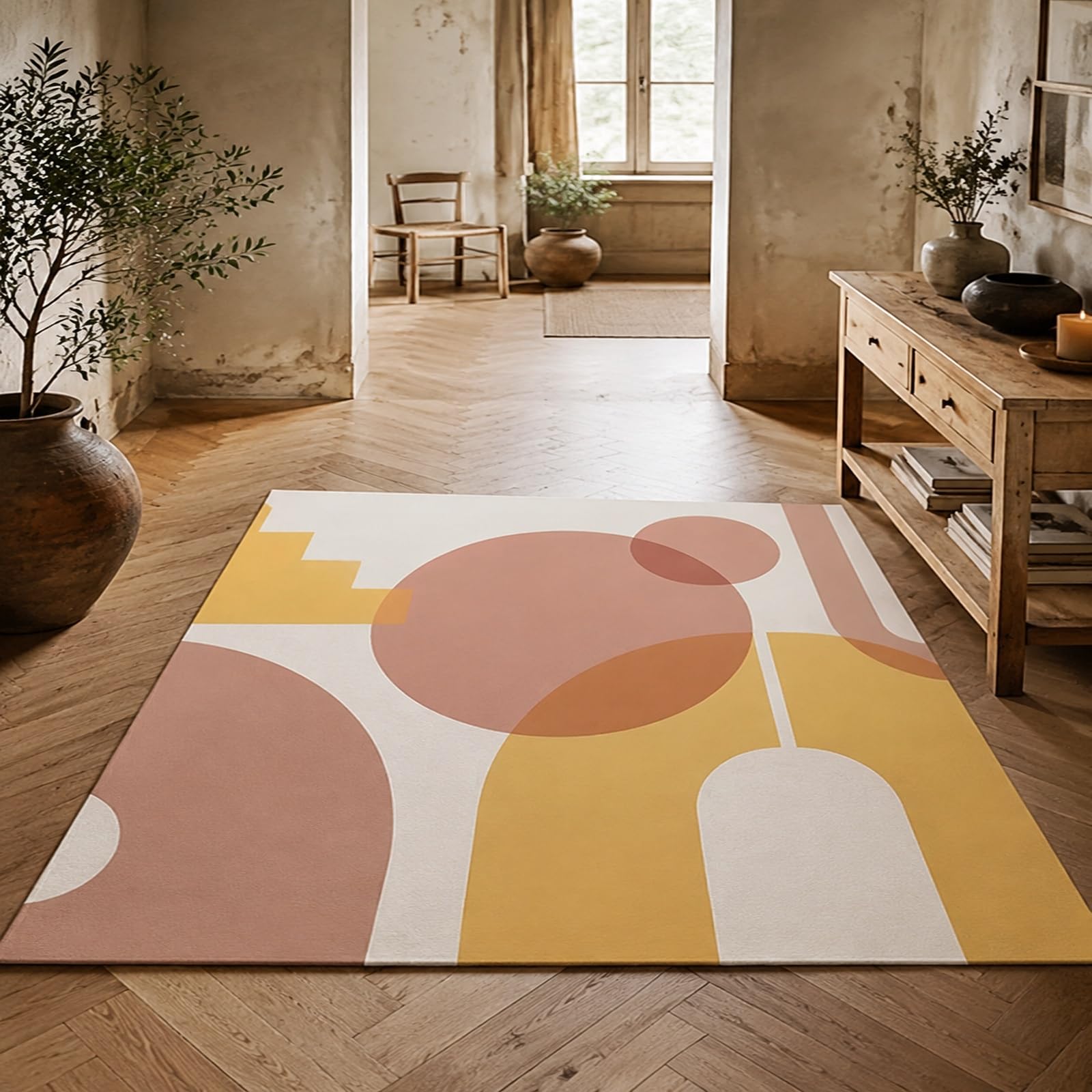 Dywan nadaje się do prania, 200 x 200 cm, nowoczesny, geometryczny, taupe-brązowo-biały, dywan do salonu, sypialni, jadalni, dekoracja stołu