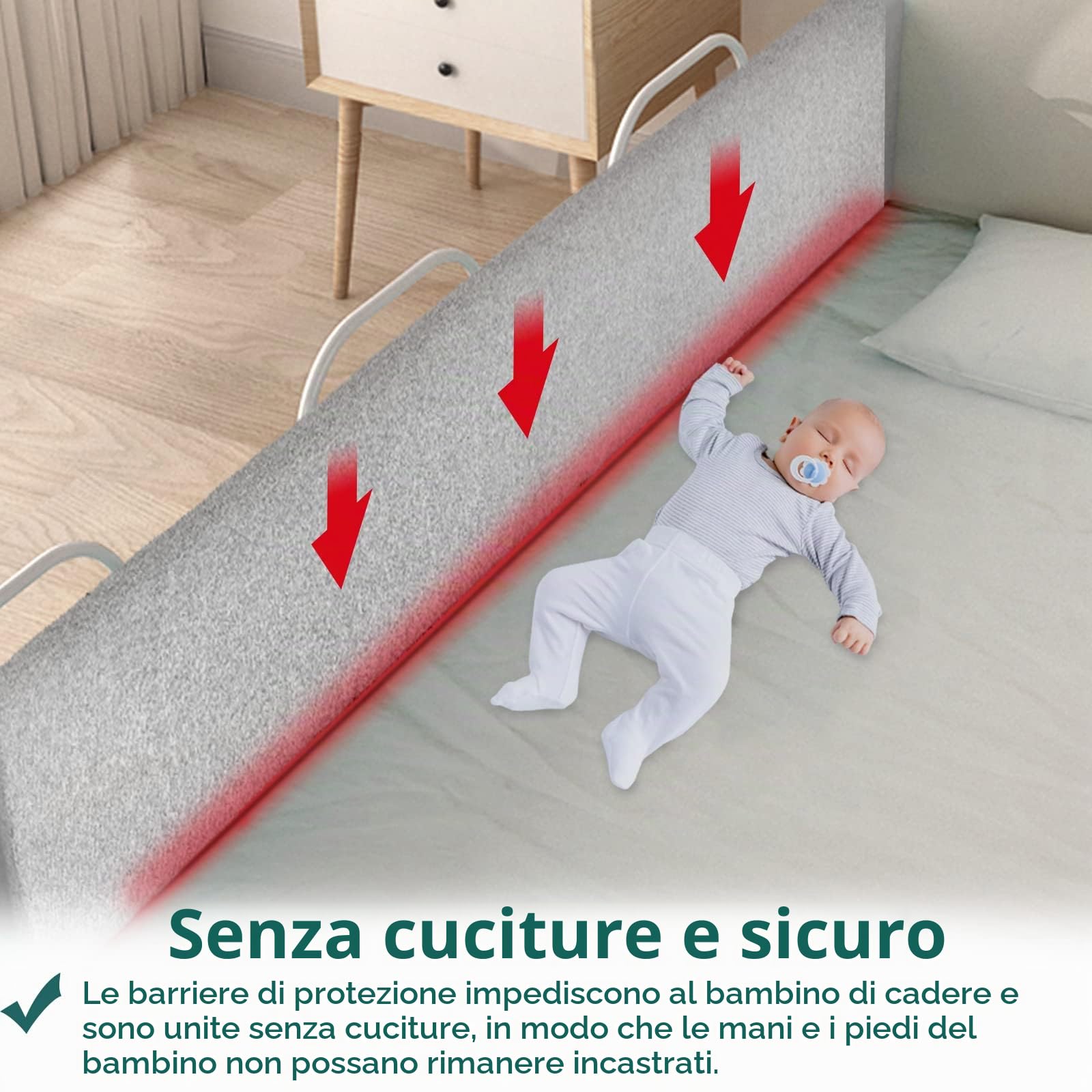 UISEBRT Barriera di sicurezza letto per Bambini, Sponda di Sicurezza bambino, protezione anticaduta per letto, regolabile in altezza, Anticaduta infantile, 200 cm
