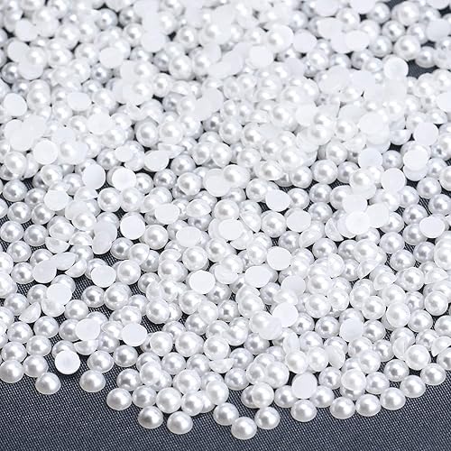 1500 perlas blancas de 0.157 in con parte trasera plana para manualidades, joyería, álbum de recortes, decoración de uñas, gemas de perlas planas