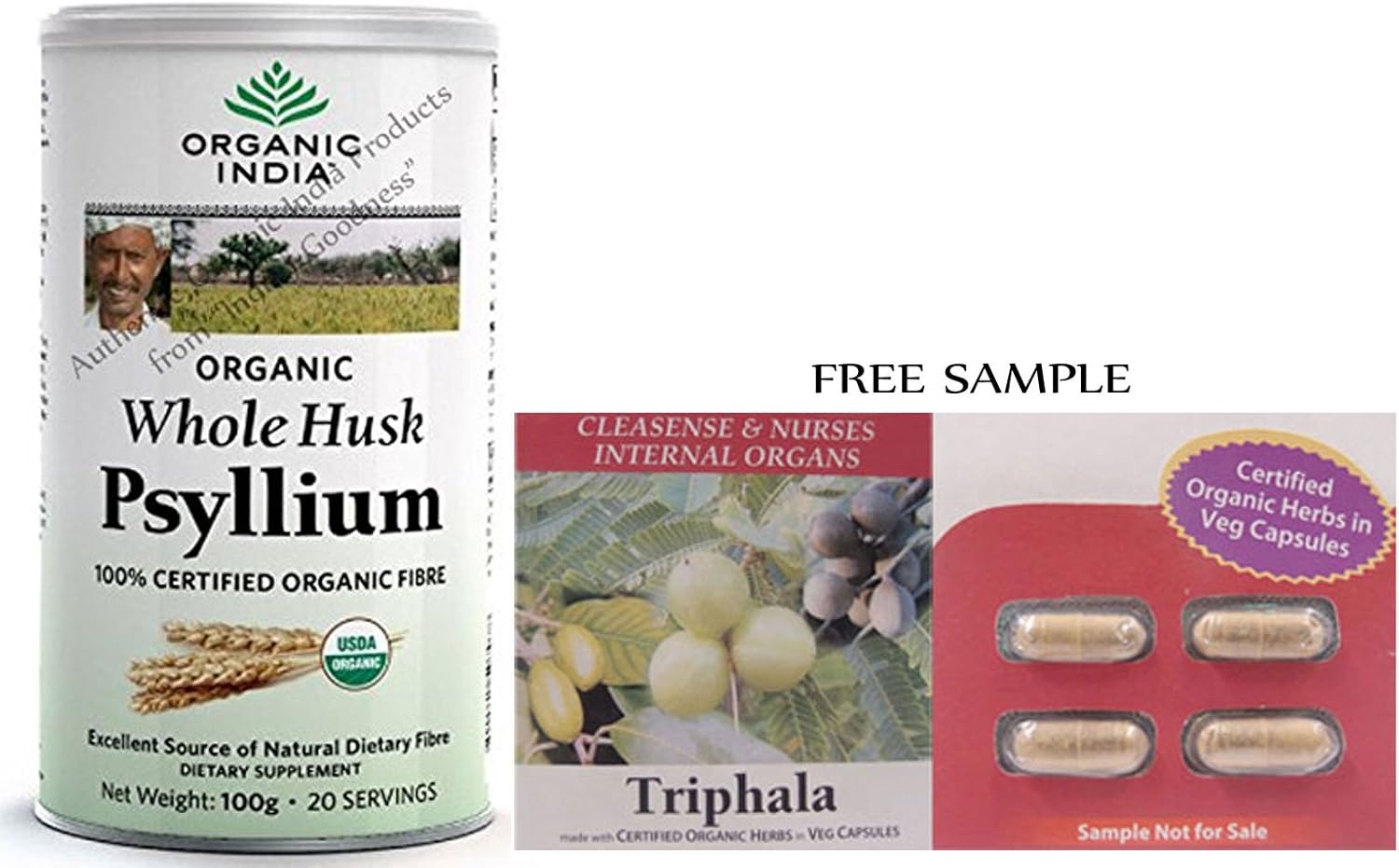 Organic India Whole Husk Psyllium (Isabgol) - 100g (3.6 Oz) - With Free Gift Samples and Free Shipping