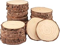 Vista 14 de 6 piezas de rebanadas de madera natural de 7 a 8 pulgadas, círculos de madera de pino sin terminar con cortezas para posavasos, manualidades