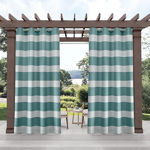 Exclusive Home Cabana Stripe Indoor/Outdoor Light Filtering Grommet Top Curtain