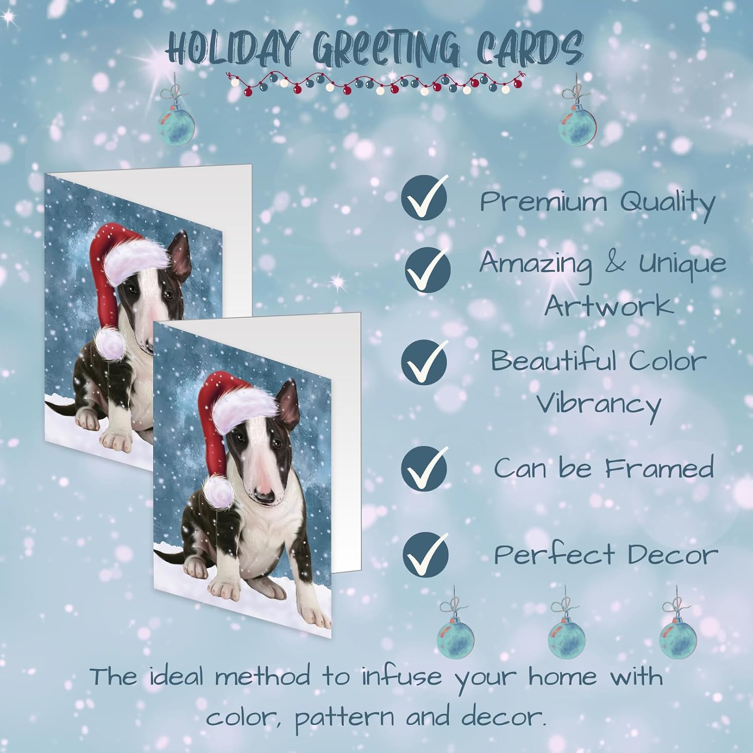 Doggie of the Day Let it Snow Christmas Holiday Bull Terrier Dog Note Cards - Adorable Pets Invitation Cards with Envelopes - Pet Artwork Christmas Note Cards (10 Greeting Cards)