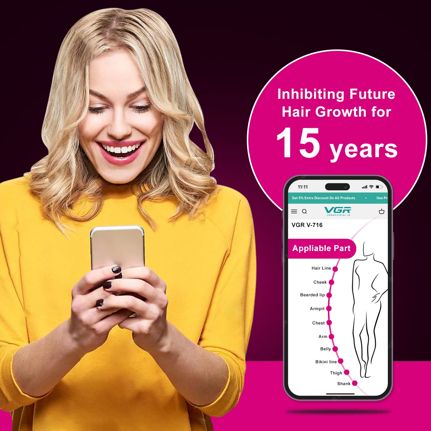 Diagram showing the progression of hair reduction over 4 months, with hair follicles becoming smaller and less dense with each month of treatment.