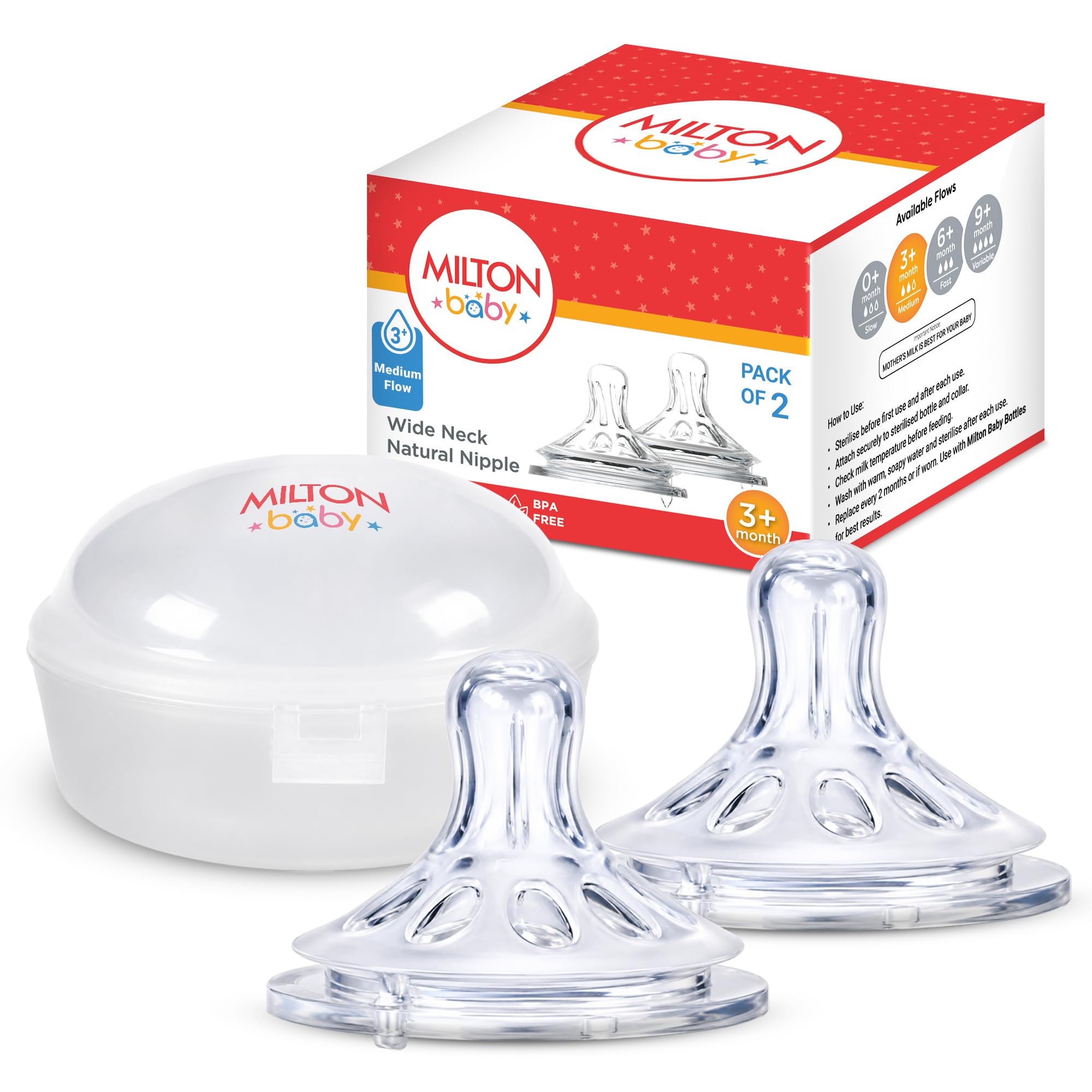 Milton Baby Anti Colic 100% Silicone Teat/Nipple for Wide Neck Feeding Bottle I Support Baby Led Feeding I Sterilizer Safe I Medium Flow I BPA Free I 3+ Month I Pack of 2-image-19