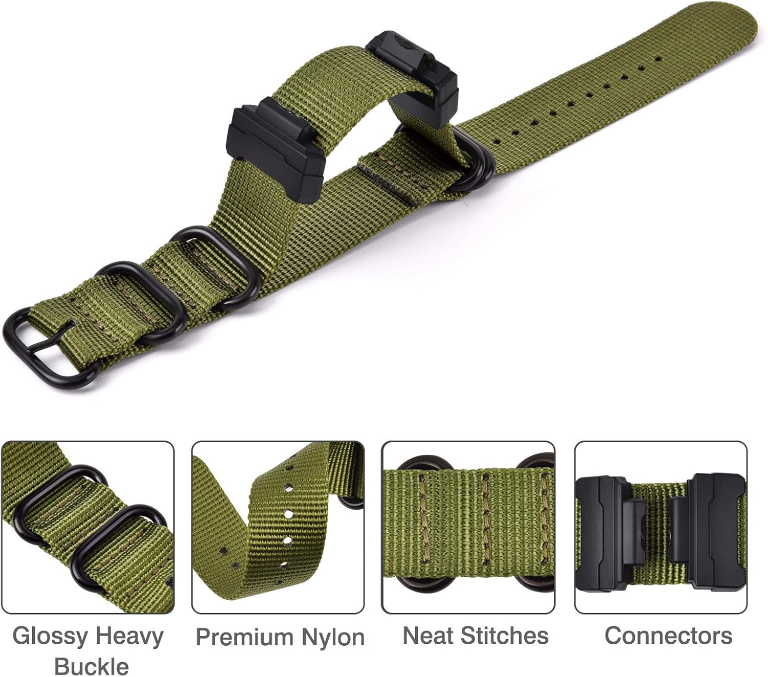 Miniatura 4 de Ritche Correa de repuesto de nailon balístico militar G-Shock compatible con Casio G-Shock modelo DW-5600 GWM-5610 DWE-5600 GMW-B5000 GM-5600