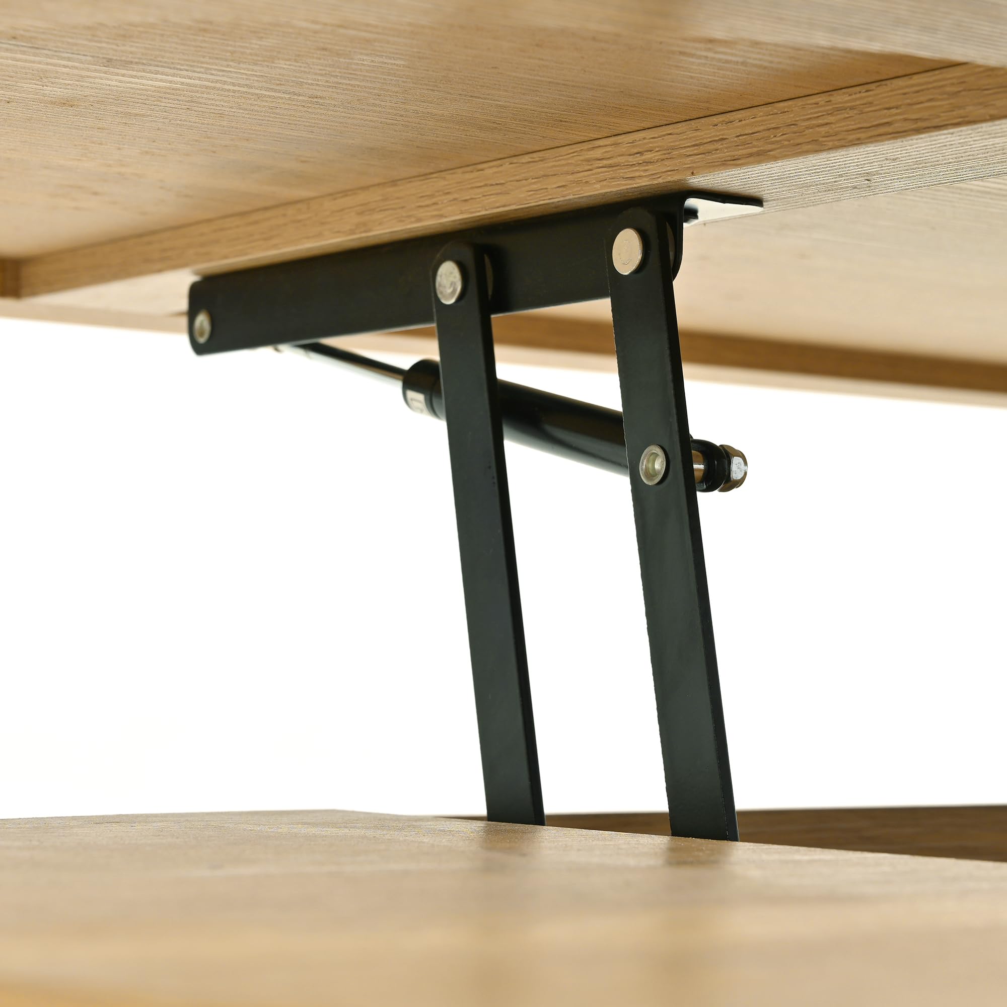 Soweiz Mesa de centro elevable, mesa de centro con lados curvos de madera, estante extensible, mesa elevable, mueble de salón multifuncional, 110 x 55,5 x 40 cm (color madera)
