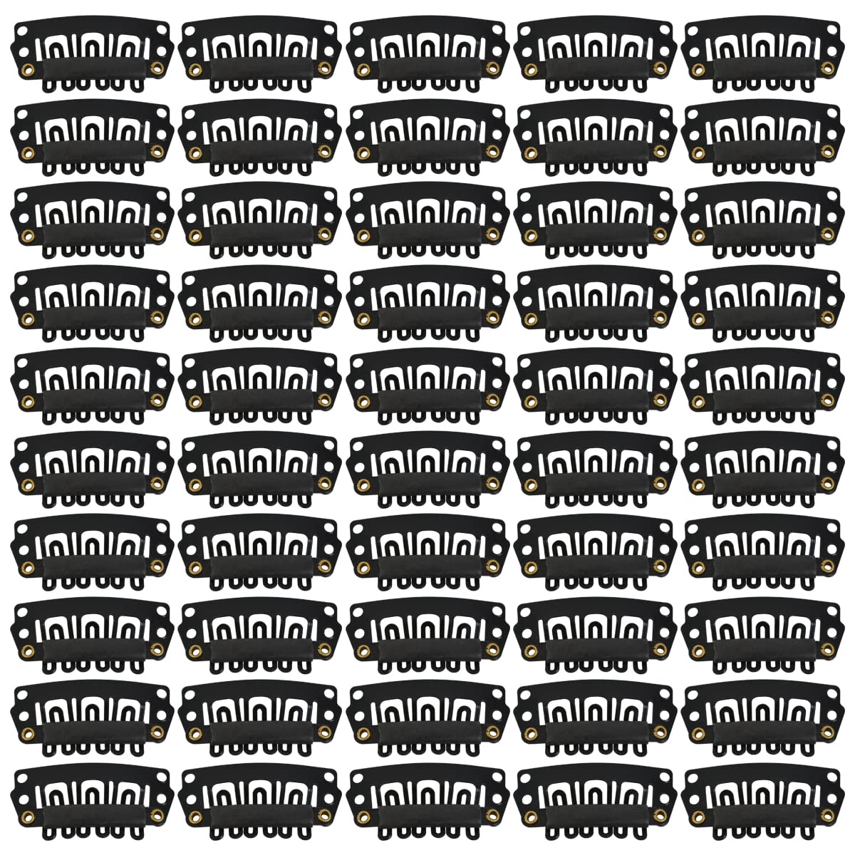 50 Pcs U-Shape Metal Snap Clips 28mm 6-Teeth Wig Clips with Rubber for Hair Extensions & Hairpieces (Black)